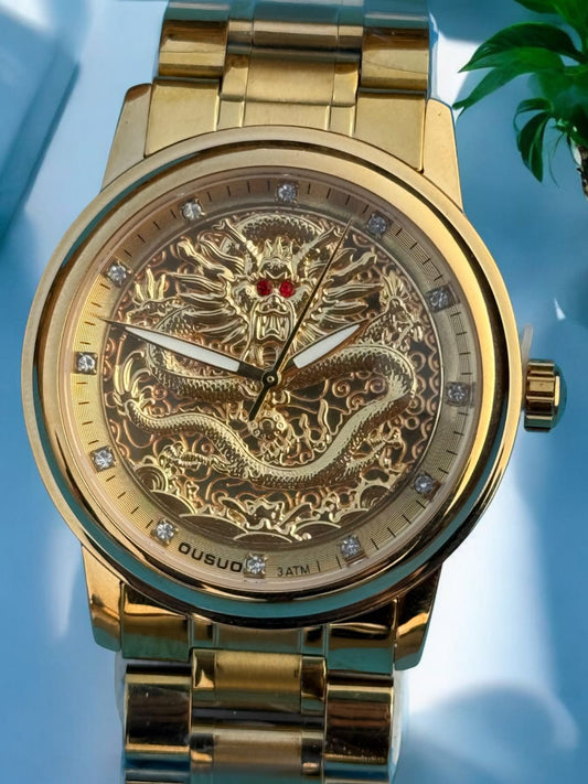 Luxury Dragon Engraved Gold Watch – Timeless Elegance & Power