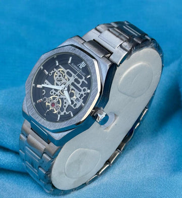 Luxury AP-Inspired Engraved Silver Watch – Royal Elegance