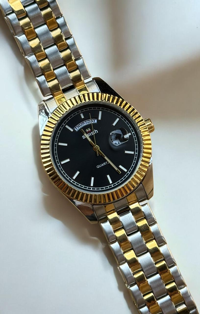 Swish Stainless Steel Day-Date Watch with Butterfly Clasp