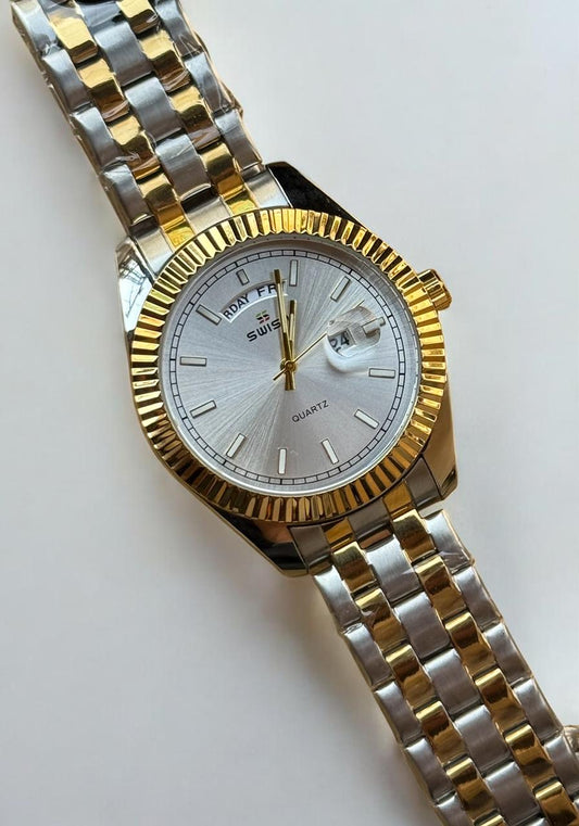 Swish Stainless Steel Day-Date Watch with Butterfly Clasp