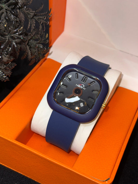Heryi Square Dial Watch - Sleek Matte Black Silicone Strap