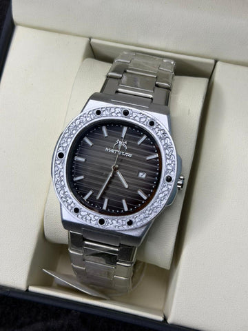Matturi Stainless Steel Watch – Stone-Engraved Bezel