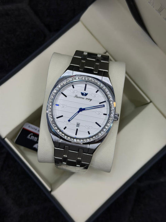 Success Way Stainless Steel Watch -  Stone Engraved Bezel
