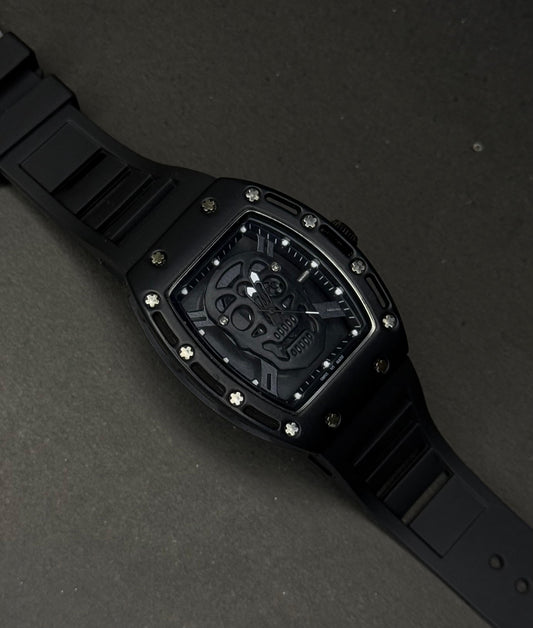 Metal Dial Watch with Skull Engraving