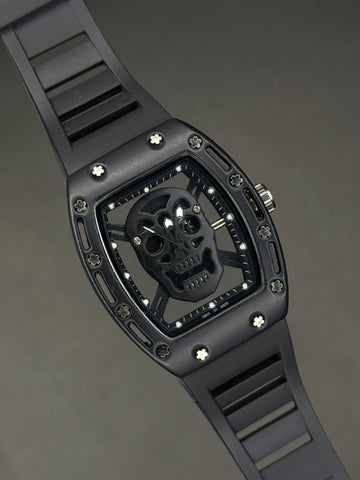 Metal Dial Watch with Skull Engraving